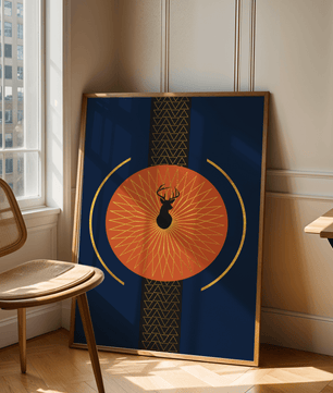 Golden deer with geometric moon phases in modern wall art - Mi tienda