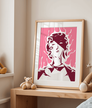 Abstract modern portrait with fiery aura and pink background - Mi tienda