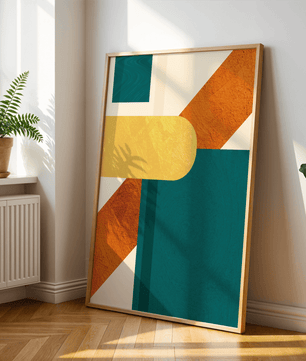 Abstract Geometric Composition with Gold and Bold Colors - Mi tienda