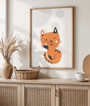Minimalist cat poster – Cute orange kitten illustration for kids’ room and nursery - Mi tienda