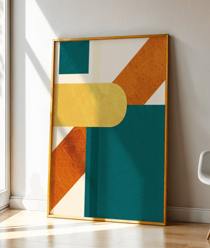 Abstract Geometric Composition with Gold and Bold Colors - Mi tienda