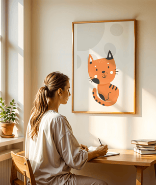 Minimalist cat poster – Cute orange kitten illustration for kids’ room and nursery - Mi tienda