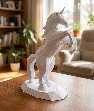 BIG Unicorn polygonal paper figure for assembly ONE meter – papercraft DIY craft, sculptural cardboard unicorn for modern home decoration - Mi tienda