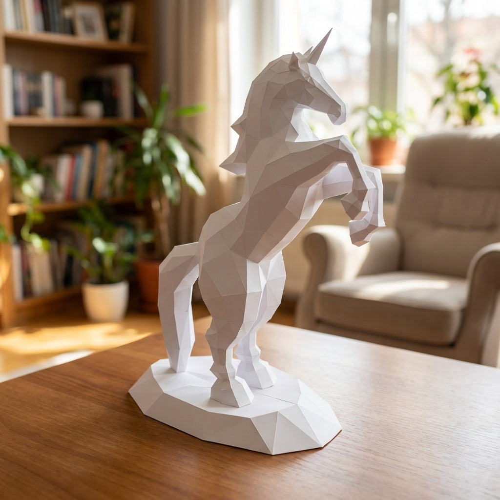 BIG Unicorn polygonal paper figure for assembly ONE meter – papercraft DIY craft, sculptural cardboard unicorn for modern home decoration - Mi tienda