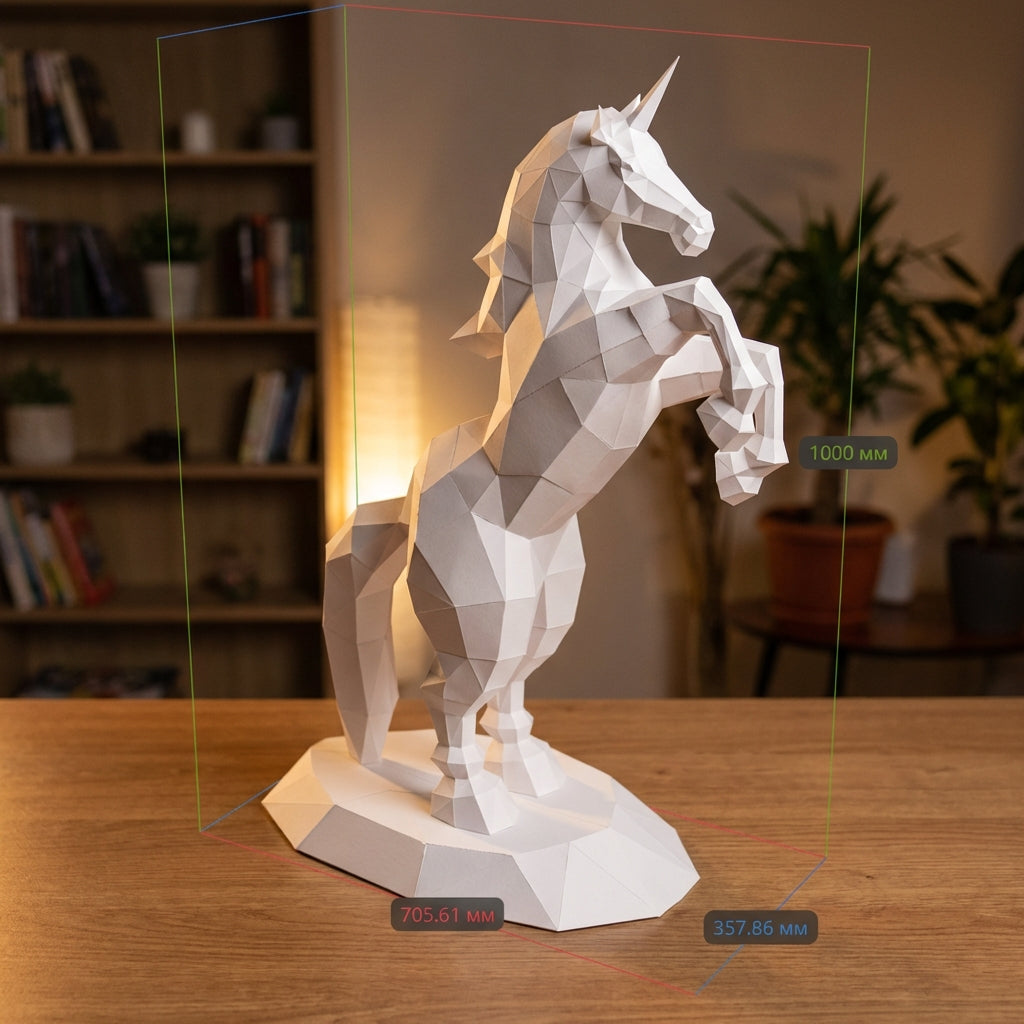 BIG Unicorn polygonal paper figure for assembly ONE meter – papercraft DIY craft, sculptural cardboard unicorn for modern home decoration - Mi tienda