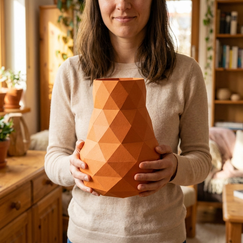 3D decorative paper vase 21 x 16 x 17 – polygonal vessel for assembly, DIY craft, 180 g paper, modern home decoration - Mi tienda