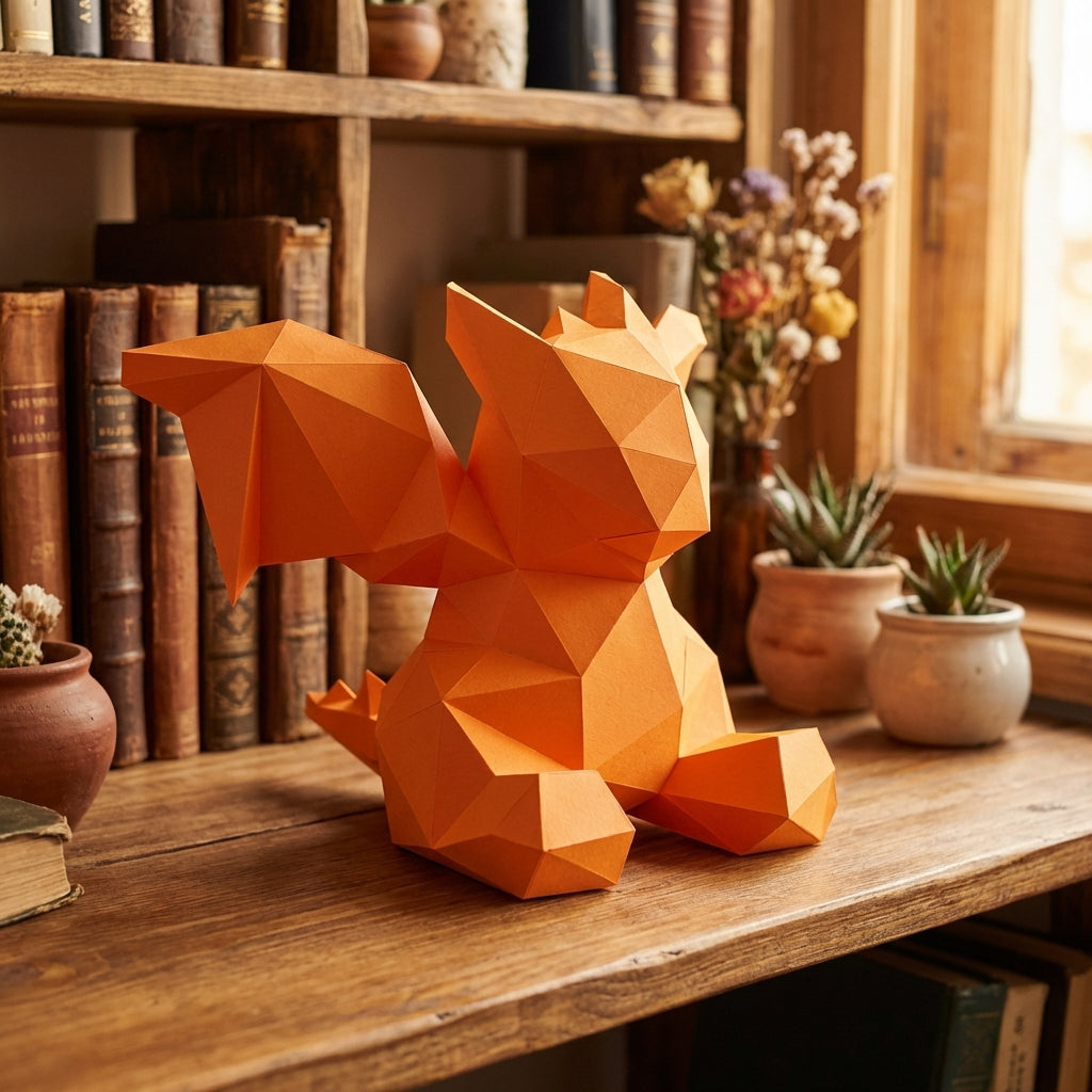 3D small polygonal paper dragon for assembly 23 x 29 x 29 – papercraft DIY kit, modern cardboard sculpture, creative geometric home decoration - Mi tienda