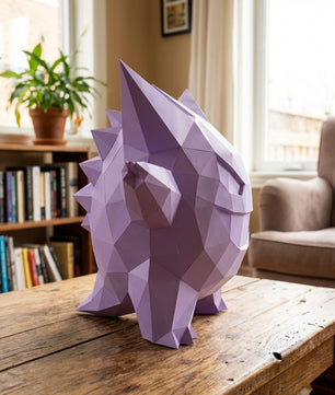 3D polygonal paper Gengar figure for assembly 27 x 33 x 32 – decorative papercraft DIY kit, modern geometric sculpture - Mi tienda