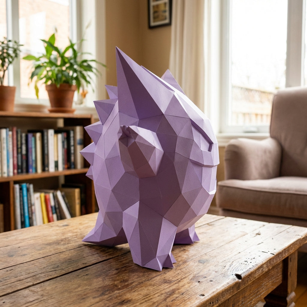 3D polygonal paper Gengar figure for assembly 27 x 33 x 32 – decorative papercraft DIY kit, modern geometric sculpture - Mi tienda