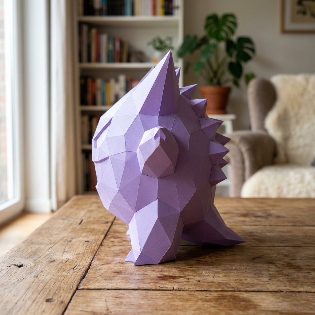3D polygonal paper Gengar figure for assembly 27 x 33 x 32 – decorative papercraft DIY kit, modern geometric sculpture - Mi tienda