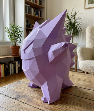 3D polygonal paper Gengar figure for assembly 27 x 33 x 32 – decorative papercraft DIY kit, modern geometric sculpture - Mi tienda