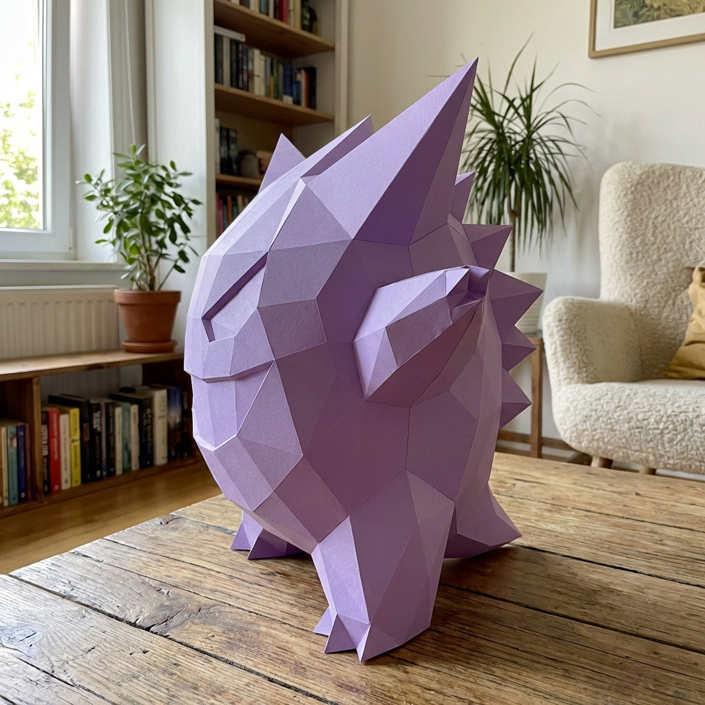 3D polygonal paper Gengar figure for assembly 27 x 33 x 32 – decorative papercraft DIY kit, modern geometric sculpture - Mi tienda