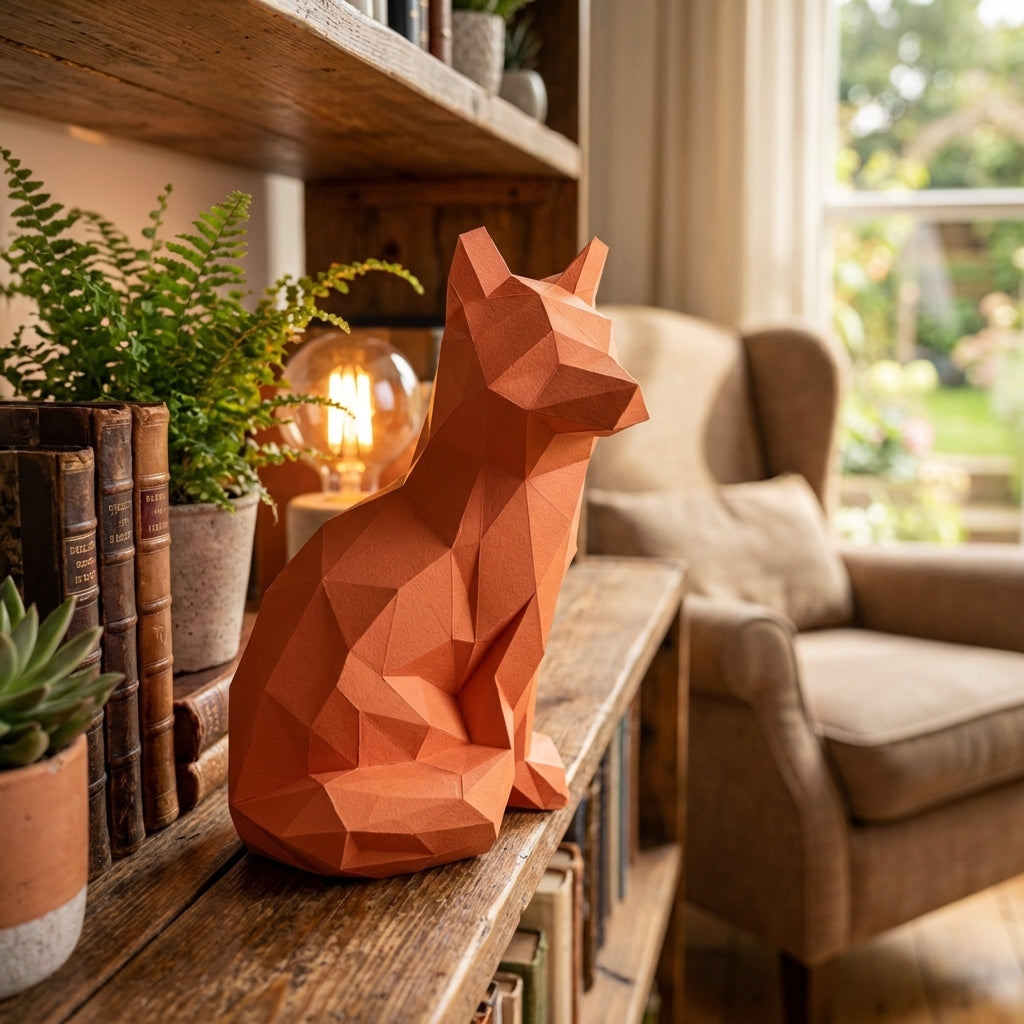 Fox polygonal paper figure for assembly 20 x 16 x 28 – papercraft DIY kit, modern cardboard sculpture, creative geometric home decoration - Mi tienda