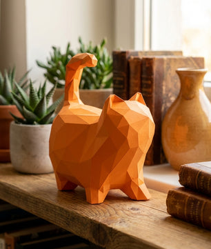 Cat polygonal paper figure for assembly 30 x 33 x 16 – papercraft DIY craft, sculptural cardboard cat for modern home decoration - Mi tienda