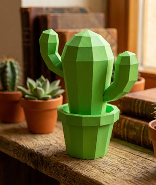 Polygonal paper cactus builder figure, 3D craft for assembly 20 x 19 x 10 – papercraft DIY, cardboard figure for home decoration