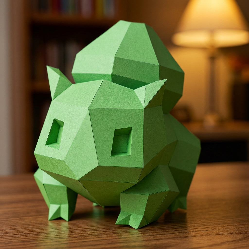 Polygonal paper Bulbasaur craft kit, 3D DIY papercraft model 23x20x19, creative cardboard decor - Mi tienda