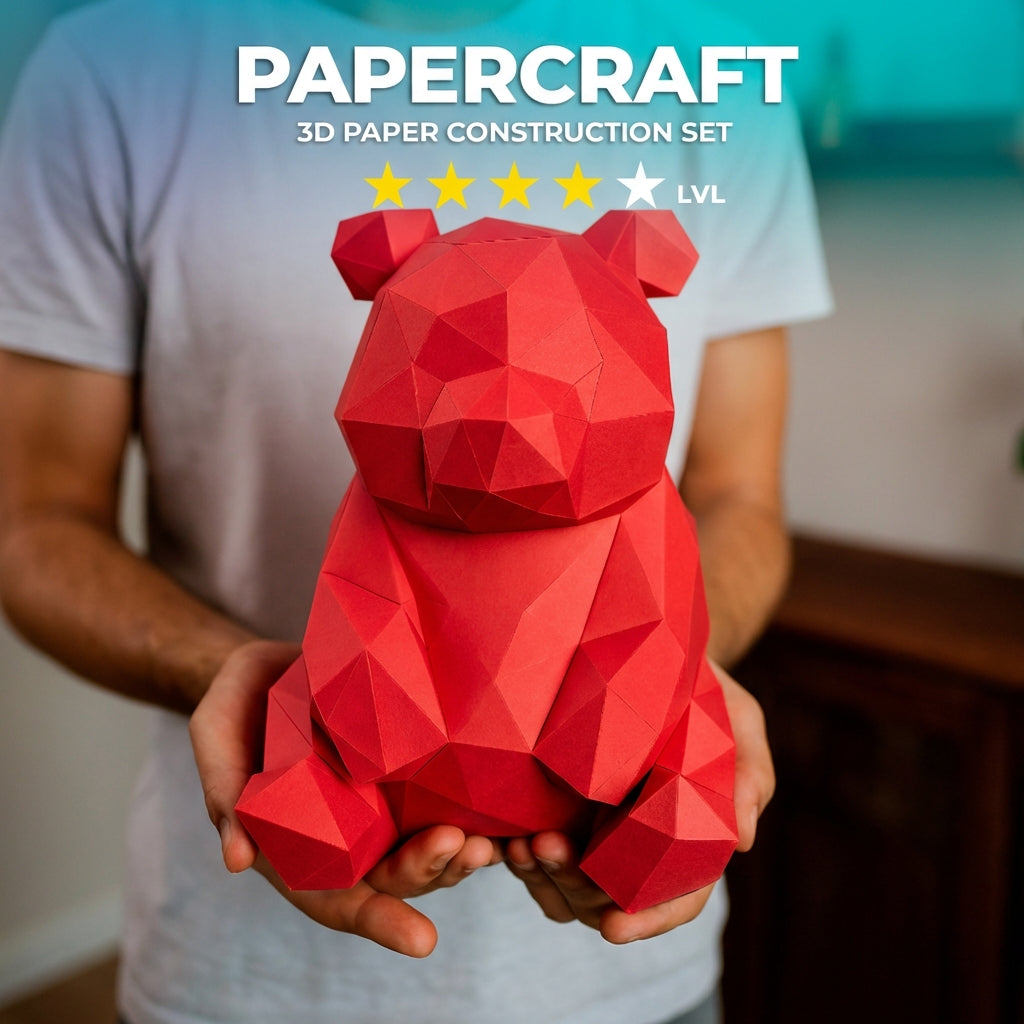 Kit de manualidades de oso de papel poligonal, ensamblaje 3D DIY 26x21x21, modelo de papercraft hecho de cartulina de 180–200 g/m²