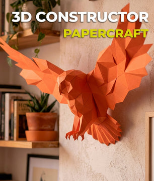 Polygonal paper owl decorative figure with spread wings 75x36x35, 3D DIY papercraft assembly