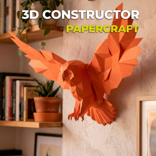 Polygonal paper owl decorative figure with spread wings 75x36x35, 3D DIY papercraft assembly