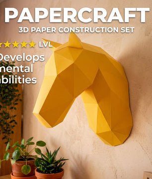 Horse head polygonal paper figure for assembly 25 x 35 x 19 – papercraft DIY craft, modern cardboard wall decoration, geometric style - Mi tienda