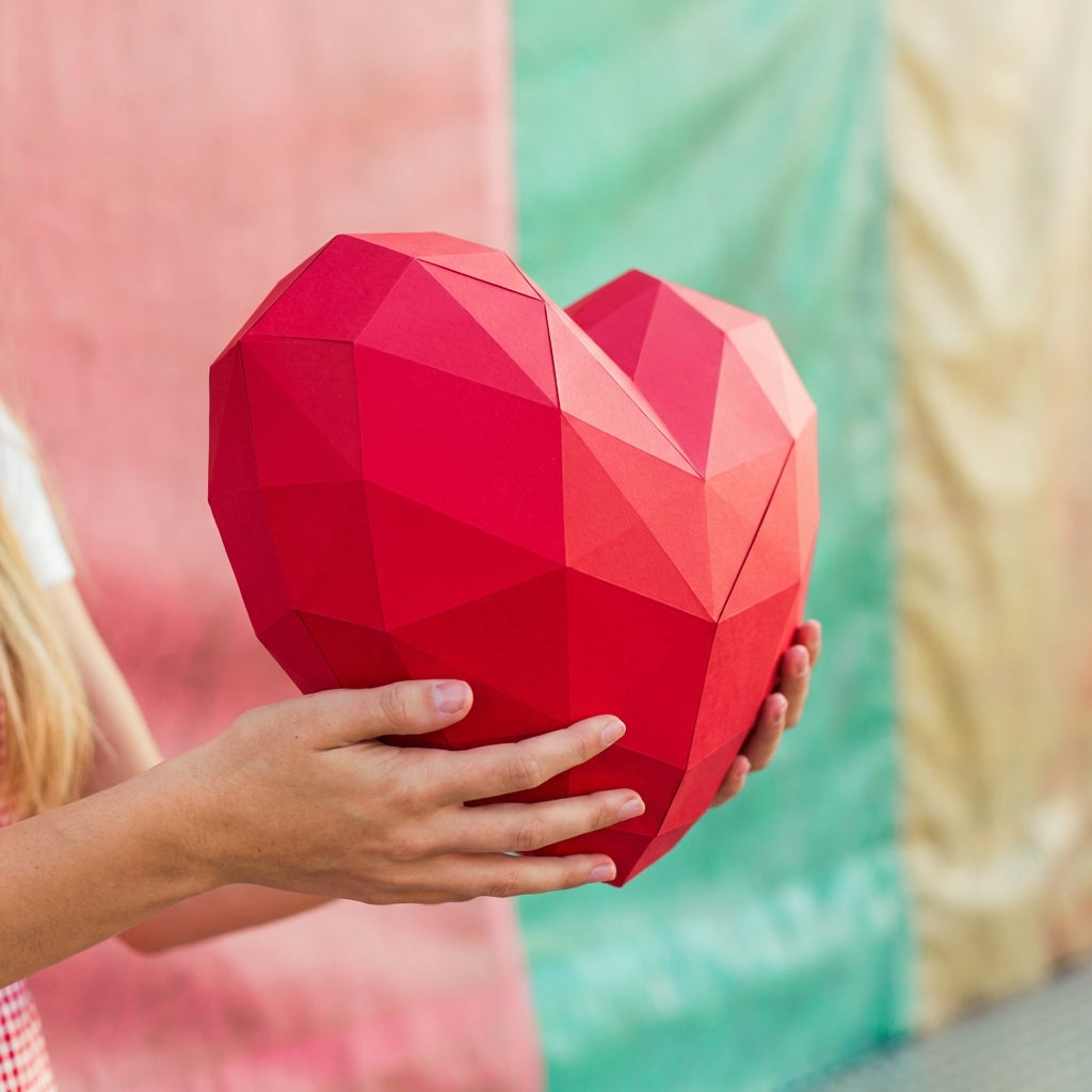 Large Low Poly Convex Heart: 3D Papercraft Interior Decor (50x60x38 cm) - Mi tienda