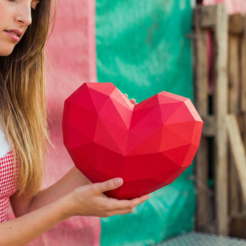 Large Low Poly Convex Heart: 3D Papercraft Interior Decor (50x60x38 cm) - Mi tienda