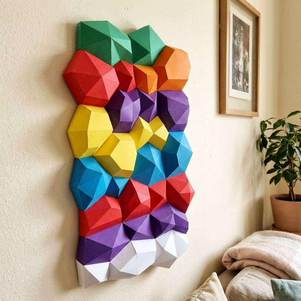Modern 3D Papercraft Wall Panel - Geometric Low Poly Art Decor - Large DIY Sculpture for Living Room & Office (53cm) - Mi tienda