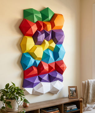 Modern 3D Papercraft Wall Panel - Geometric Low Poly Art Decor - Large DIY Sculpture for Living Room & Office (53cm) - Mi tienda