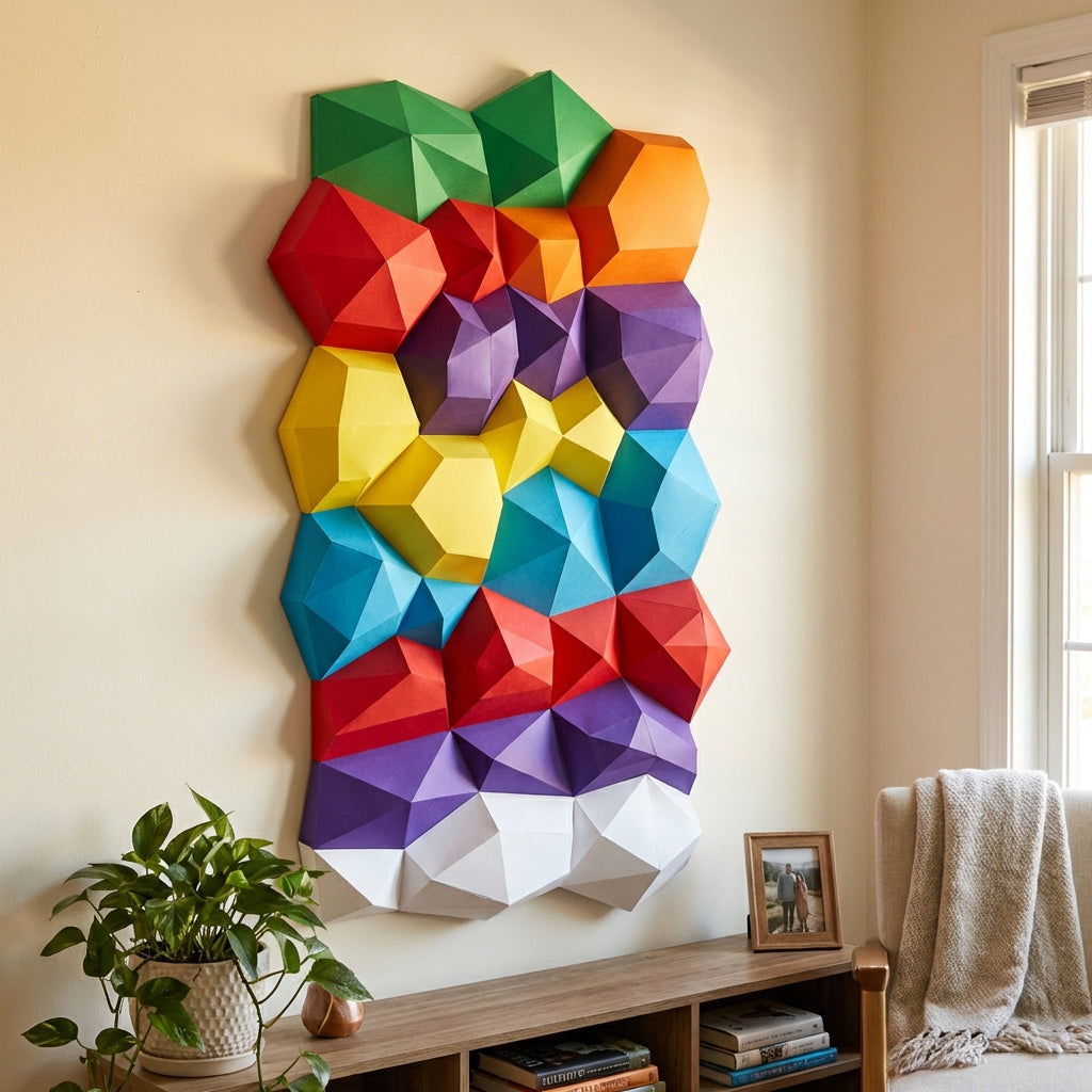 Modern 3D Papercraft Wall Panel - Geometric Low Poly Art Decor - Large DIY Sculpture for Living Room & Office (53cm) - Mi tienda