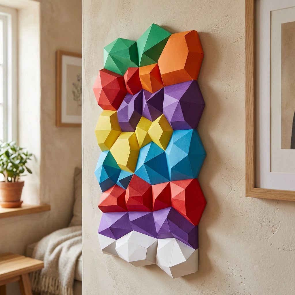 Modern 3D Papercraft Wall Panel - Geometric Low Poly Art Decor - Large DIY Sculpture for Living Room & Office (53cm) - Mi tienda
