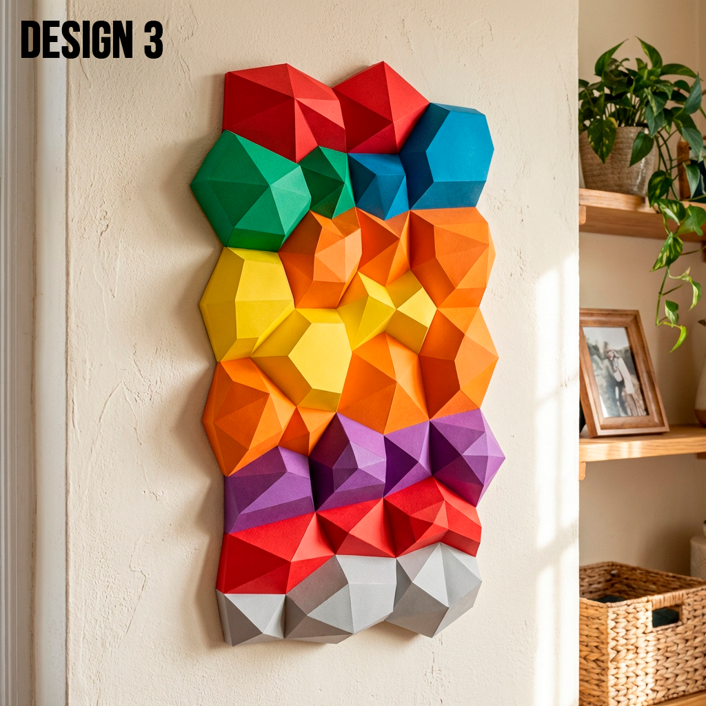 Modern 3D Papercraft Wall Panel - Geometric Low Poly Art Decor - Large DIY Sculpture for Living Room & Office (53cm) - Mi tienda