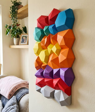 Modern 3D Papercraft Wall Panel - Geometric Low Poly Art Decor - Large DIY Sculpture for Living Room & Office (53cm) - Mi tienda