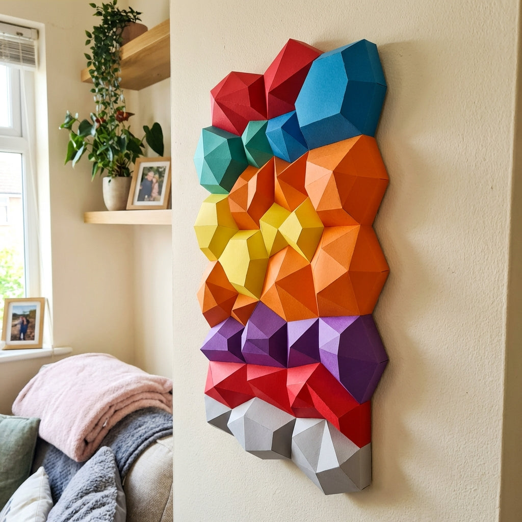 Modern 3D Papercraft Wall Panel - Geometric Low Poly Art Decor - Large DIY Sculpture for Living Room & Office (53cm) - Mi tienda
