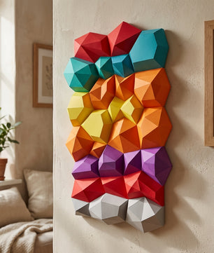 Modern 3D Papercraft Wall Panel - Geometric Low Poly Art Decor - Large DIY Sculpture for Living Room & Office (53cm) - Mi tienda