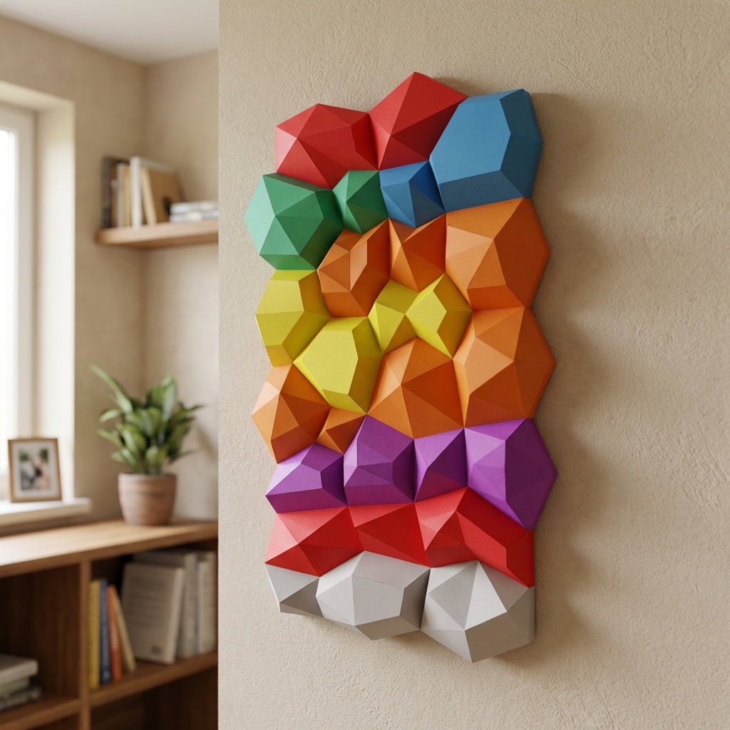 Modern 3D Papercraft Wall Panel - Geometric Low Poly Art Decor - Large DIY Sculpture for Living Room & Office (53cm) - Mi tienda