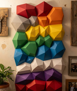 Modern 3D Papercraft Wall Panel - Geometric Low Poly Art Decor - Large DIY Sculpture for Living Room & Office (53cm) - Mi tienda