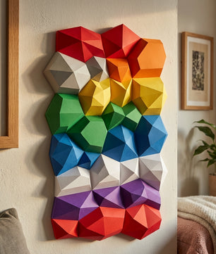 Modern 3D Papercraft Wall Panel - Geometric Low Poly Art Decor - Large DIY Sculpture for Living Room & Office (53cm) - Mi tienda