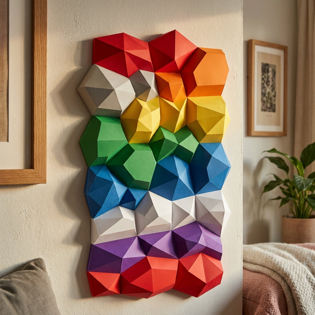 Modern 3D Papercraft Wall Panel - Geometric Low Poly Art Decor - Large DIY Sculpture for Living Room & Office (53cm) - Mi tienda