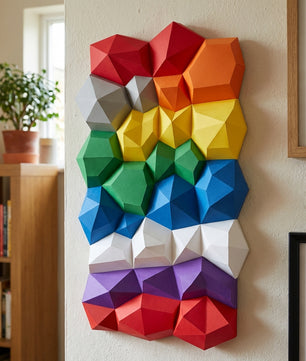 Modern 3D Papercraft Wall Panel - Geometric Low Poly Art Decor - Large DIY Sculpture for Living Room & Office (53cm) - Mi tienda