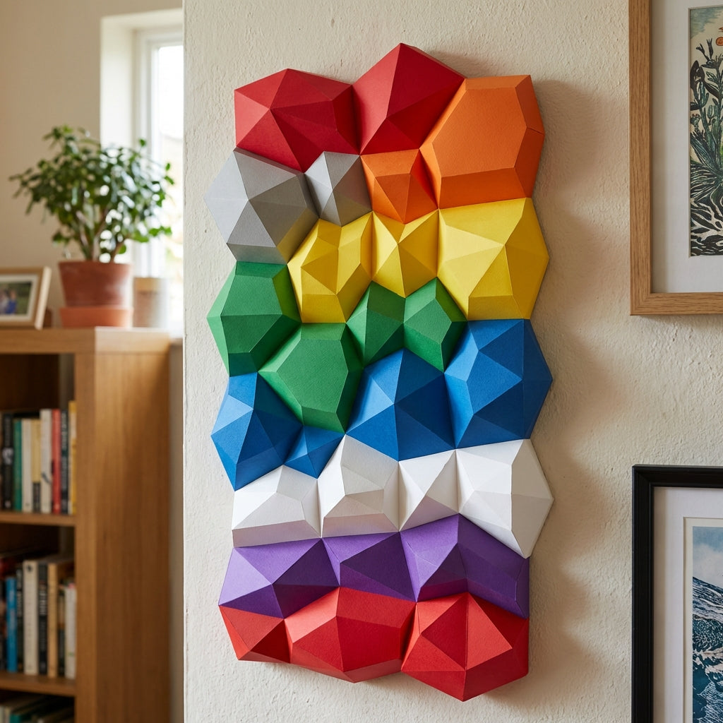Modern 3D Papercraft Wall Panel - Geometric Low Poly Art Decor - Large DIY Sculpture for Living Room & Office (53cm) - Mi tienda