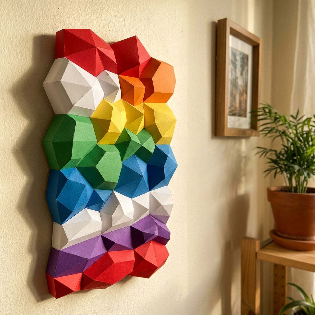 Modern 3D Papercraft Wall Panel - Geometric Low Poly Art Decor - Large DIY Sculpture for Living Room & Office (53cm) - Mi tienda