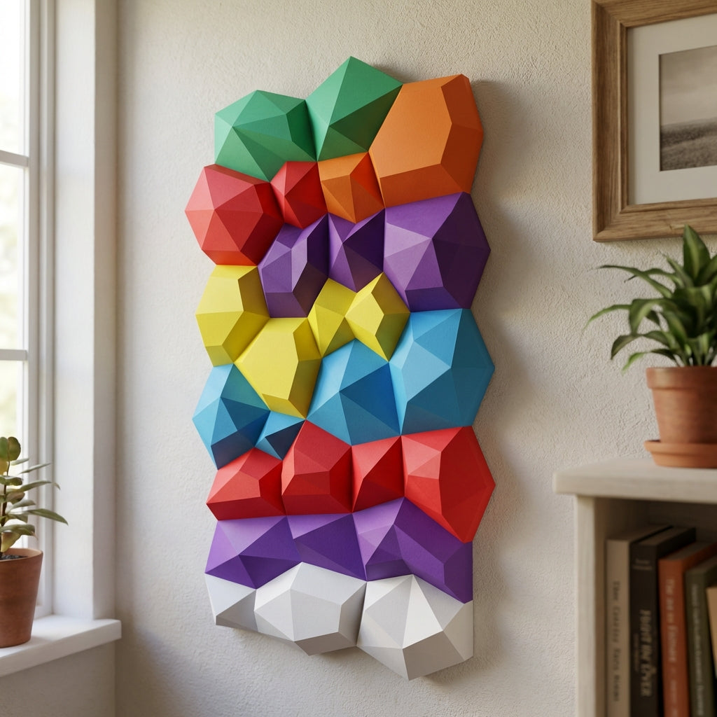 Modern 3D Papercraft Wall Panel - Geometric Low Poly Art Decor - Large DIY Sculpture for Living Room & Office (53cm) - Mi tienda