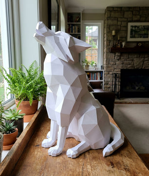 Wolf Sculpture 3D Papercraft Howling - Large Geometric Gray & Orange Wolf DIY Kit - 40cm Tall Low Poly Animal Wall/Table Decor - Mi tienda