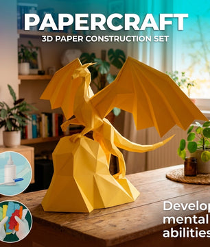 3D polygonal paper dragon figure to assemble on a rock 43x60x36 – DIY papercraft decorative kit, modern geometric sculpture for table or shelf - Mi tienda