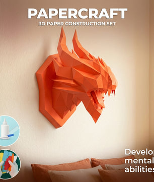 3D polygonal paper dragon head figure for assembly 40 x 29 x 25 – decorative papercraft DIY kit, modern geometric sculpture for wall above the bed - Mi tienda