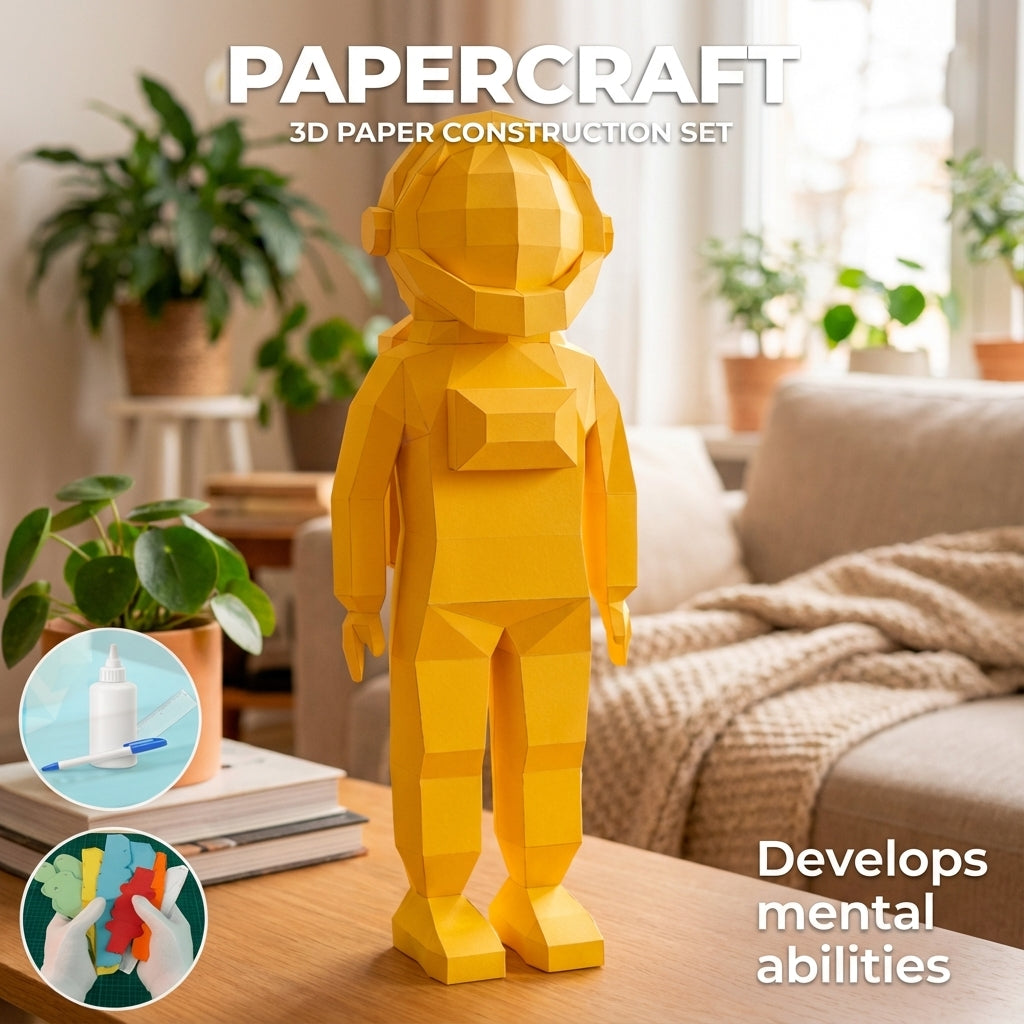 3D polygonal paper astronaut figure for assembly 51 x 18 x 14 – decorative papercraft DIY kit, modern geometric sculpture for table or shelf - Mi tienda