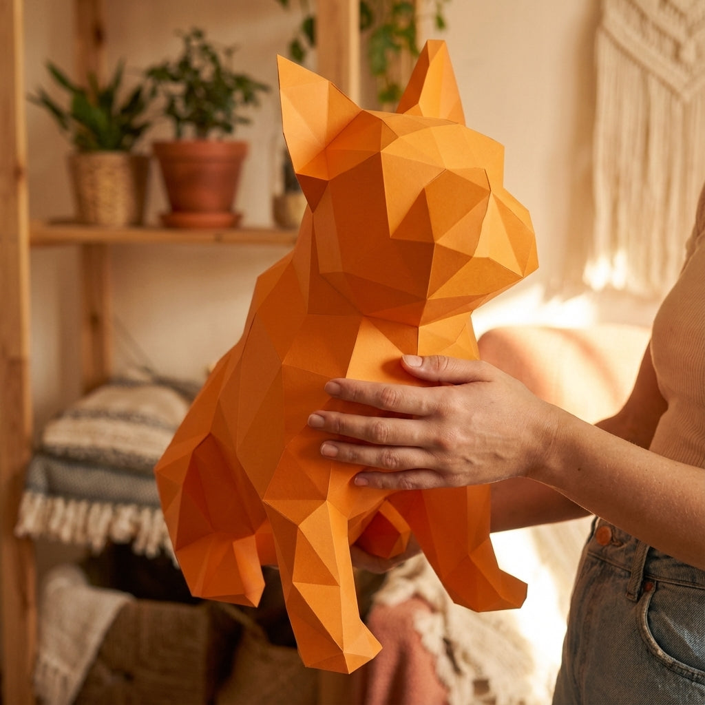 French bulldog figure 3D polygonal paper  35x19x31 – papercraft DIY kit, geometric sculpture for table or shelf - Mi tienda