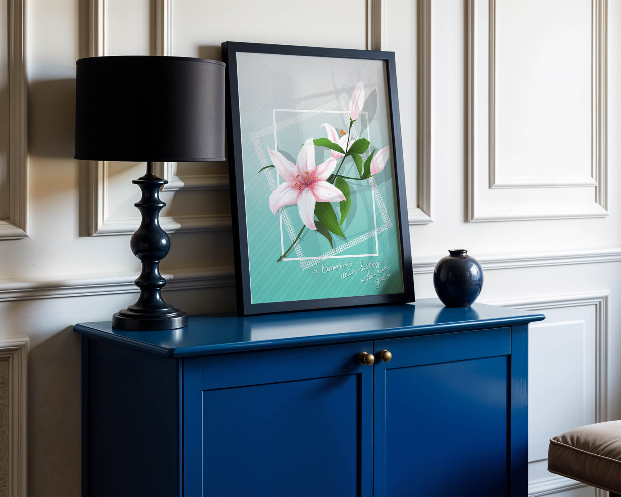 Elegant floral design with pink lilies and modern accents