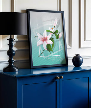 Elegant floral design with pink lilies and modern accents