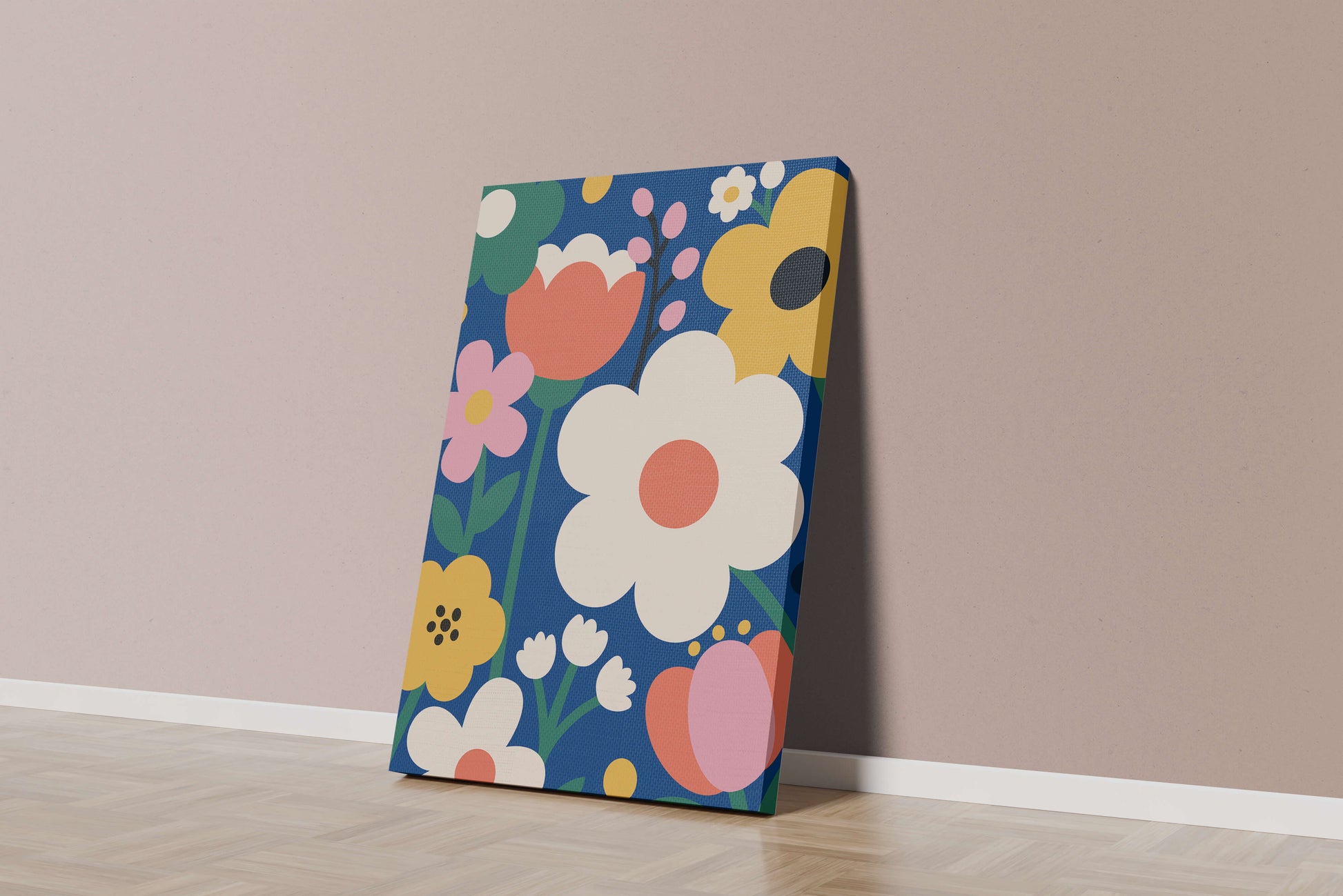 Colorful Floral Abstract Pattern On Dark Blue Background